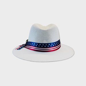 White Panama Hat Beristain size XL Mens & Womens NEW, USA Flag Band, New!